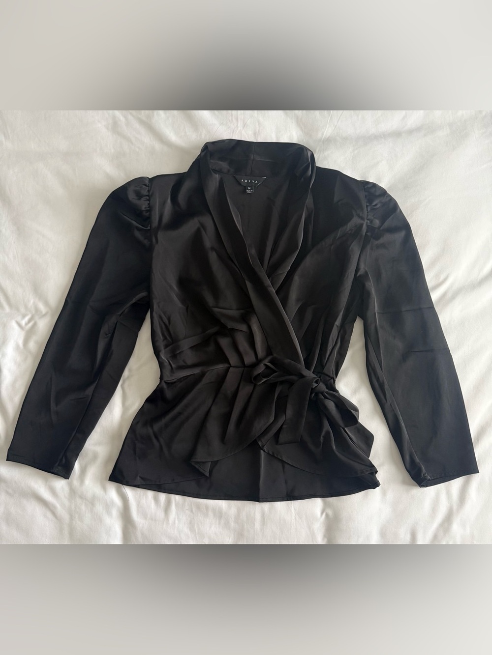 NWOT Satin Wrap Blouse – Black- M